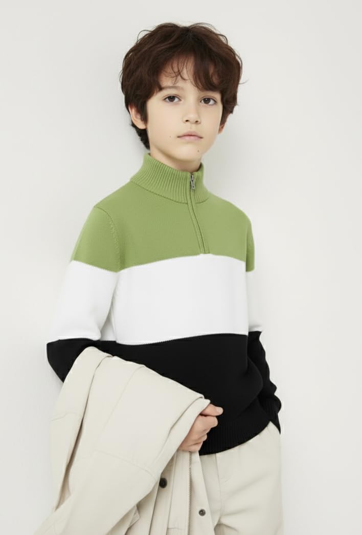 Clothify Sweater for Boys (Green-Black, 5-6 Years) 3