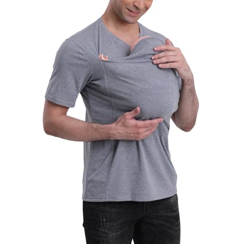 Image of Kangaroo Shirt for Dad and Baby With Pouch - V Neck T-Shirt Baby Carrier