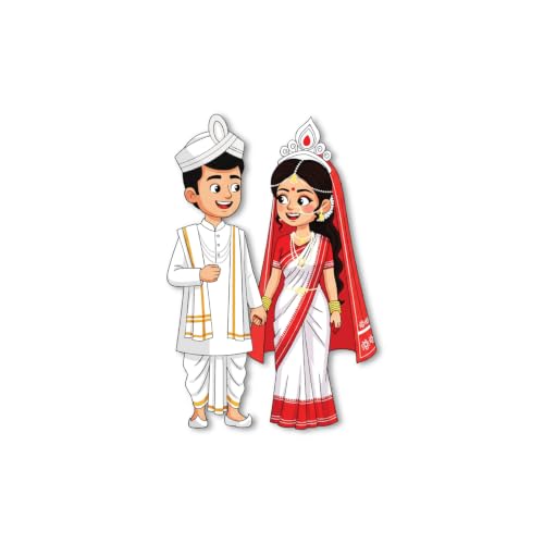 Image of Bhai Please Bengali Wedding Couple Theme Wooden Fridge Magnet - Couple Gift