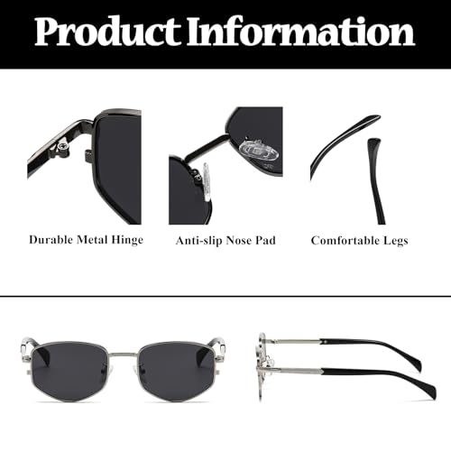 Image of LJCZKA Trendy Square Metal frame Sunglasses for Women Men Retro Polygon Sun Glasses Luxury Classic Shades