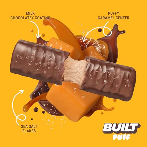 Built Bar, Puff Protein Bars, Salted Caramel Puff, 17g Protein Snacks, On-The-Go Bars, Only 140 Calories, 6g Sugar, Collagen, Gluten Free, 12 Count