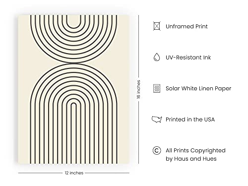 Haus And Hues Neutral Wall Art Prints For Wall Decor - Boho Art Wall Prints Modern, Abstract Geometric Print, Mid Century Art, 12X16 Unframed (Black Semi Circles) #TOP1