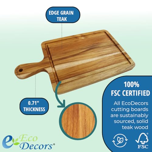 Tabla de cortar de madera de teca EcoDecors 39x21 cm con asa miniatura 4