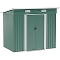 Outsunny 7' x 4' Outdoor Storage Shed, Galvanized Metal Utility Garden Tool House, Lockable Door for Backyard, Bike, Patio, Garage, Lawn, Dark Green