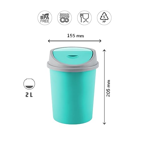 Image of RATAN PLASTICWARE Euro Clean Table Top Small Mini Dustbin with Lid for Study Table, Desk, Kitchen Sink, Car, Kids Room Compact and Stylish Waste Storage Garbage Bin 2 Litre HD Green
