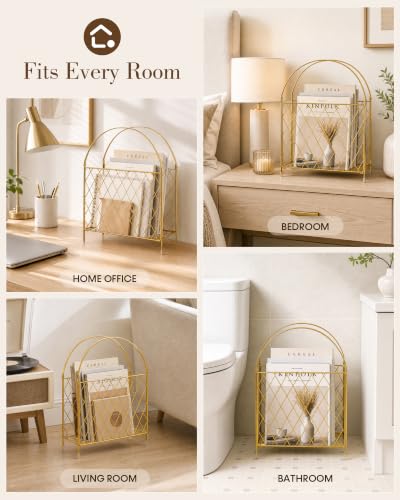 Medcph Gold Metal Magazine Holder, Magazine Rack & Storage Basket Organizer - image 7
