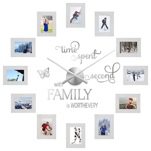 Sratte 3D Large Family Collage Photo DIY Wall Clock, 5 Inch Paper Photo Frame DIY Clock Modern Decor Family Quote Wall Stickers Kit for Home Living Room Bedroom Office Decorations(Silvery)