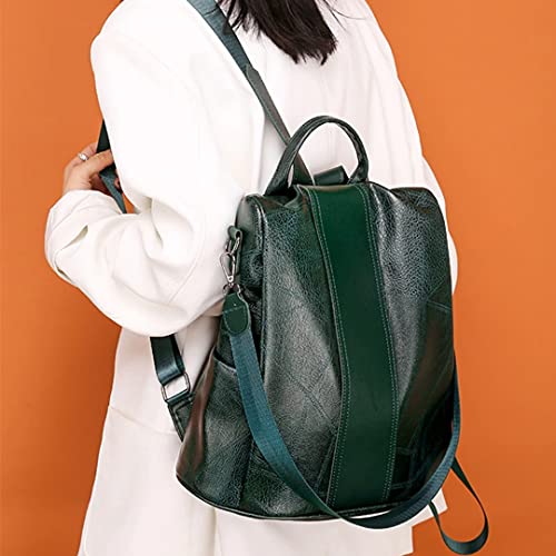 Mochila Feminina Couro PU Anti-Roubo Casual Mulheres Bolsa Mochila Passeio Viagem (Verde)
