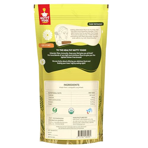 Image of Nutty Yogi Organic Khapli Flour Atta - 800gm x 3 | Whole Grain High Fiber Flour for Chapati, Roti, Bread & Healthy Baking | Low-Gluten Wheat Flour | High Dietary Fiber for Easy Digestion | Khapli Atta