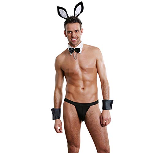 COSY-L Uomini Erotico Biancheria Intima Capi di Abbigliamento Completo da Uomo Stile Discoteca Set Prospettiva di Coniglio Sexy Maschio Costume flirtare,Nero,Free Size