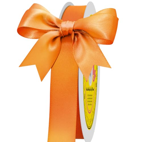 Image of Double Face Autumn Orange Satin Ribbon 7 /8 inch X 100 Yards Polyester Autumn Orange Ribbon for Gift Wrapping Very Suitable for Weddings Party Hair Bow Invitation Decorations and More