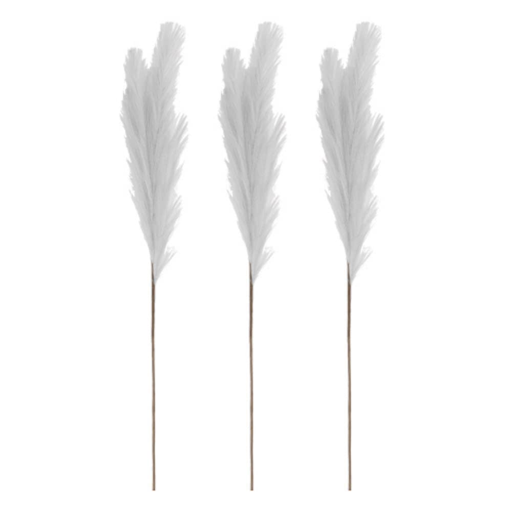 3 Stems Pampas Grass Fake Artificial Plants Feather for Home Décor 90cm (Grey)