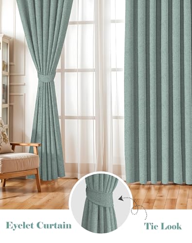 Image of Casableu Twillbone Digital Print 85% Blackout Curtains for Long Door /Window, Thermal Insulated, Tie Back, Wider Width 50 in, Eyelet Curtains for Living Room /Bedroom (Sea Green 9f Set of 2)