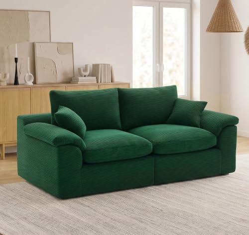 Image of 78 inch Loveseat Sofa, Small Boneless Couch for Living Room, Green