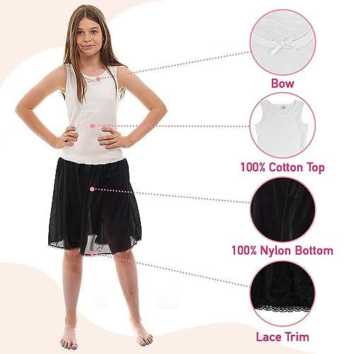 Rossette Sleeveless Full Slip for Girls - Cling Free - Cotton / Nylon Material White/ Black 22