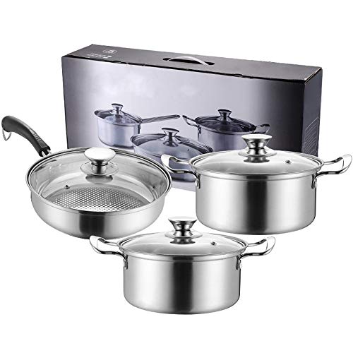 Juego de ollas, juego de utensilios de cocina profesionales de acero inoxidable con tapas de vidrio templado, juego de sartenes y ollas, utensilios de cocina para todo tipo de estufas, juego de utens