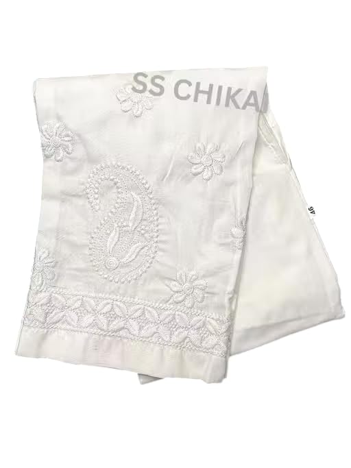 Chikankari White Cotton Palazzo Pants, Chikankari Embroidered, Drawstring Waist, Women's Ethnic Wear-picture-22