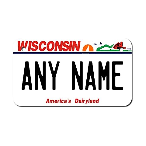 TEAMLOGO Personalized Wisconsin License Plate 4" X 7" (inches) Aluminum. Add Your Name, Text or Numbers. Great Size for Golf Carts, ATV's, Mini Bikes, Motorcycles VER.2 Cover