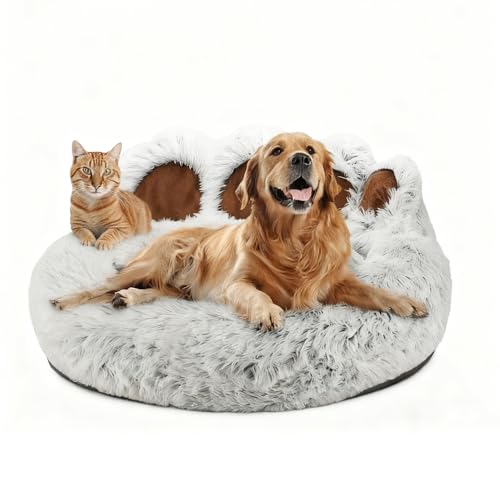 50cm Ø Letto Per Gatti e Cani a Forma Di Zampa D'orso Fluffy Peluche Lettino per Animali Domestici Cuccia Cane da Interno Letti per Gatto Lavabili Antiscivolo Cuscino Cane di Piccola,Media Taglia