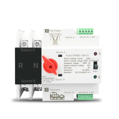 Sélecteur de puissance automatique ATS monophasé 2P 63A 110V double alimentation rail DIN