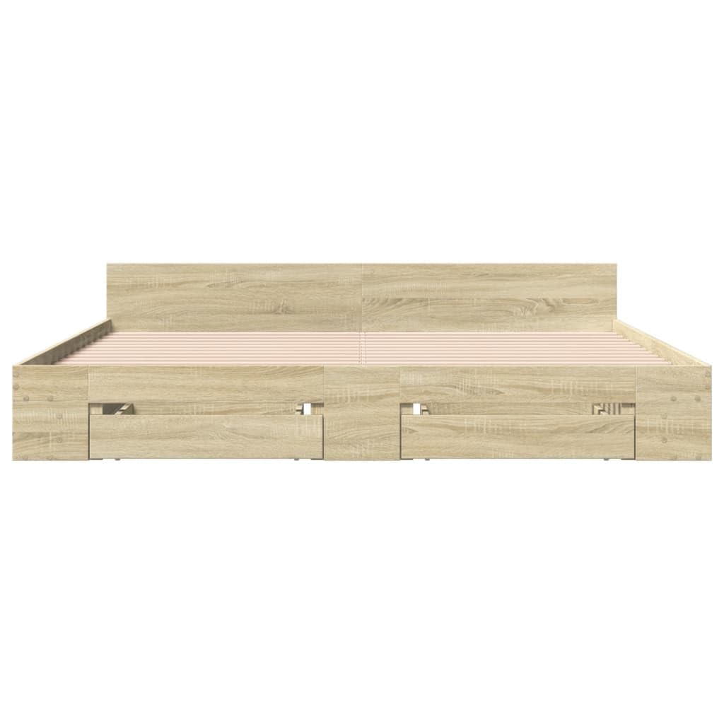 Bett 180x200 mit Schubladen und lattenrost Holzbett mit Stauraum Bettgestell mit Kopfteil Doppelbettgestell Jugendbett-Sonoma Eiche-180 x 200 cm