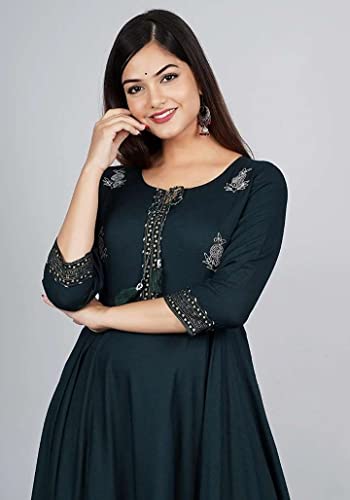 Image of Women's Rayon Golden Flroal Printed Anarkali Kurti