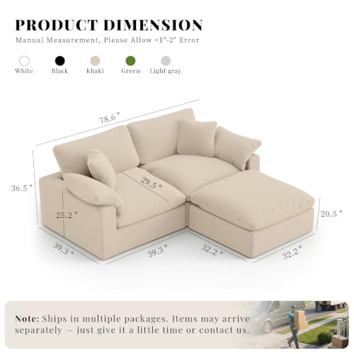 Image of L-Shaped Modular Cloud Sectional Sofa,2-Seater with Chaise,Modern Down Filled Detachable Couch for Living Room,Office & Small Apartment,Khaki