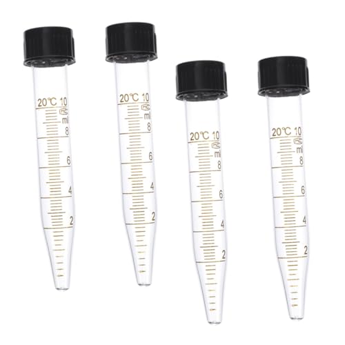 IMIKEYA 4個 ガラス製目盛付き遠心管 蓋付き尖底試験管 高耐久性 精密サンプル保存用 実験用液体保管チューブ