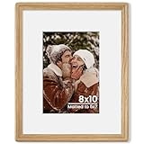 Axeman 8x10 Natural Solid Oak Wood Picture Frame with 5x7 Mat, Premium Rustic Wooden Photo Frames with Plexiglass, Poster Photo Frame Suitable for Gallery Wall Mount or Tabletop Display, Natural