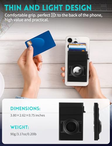 Magsafe Wallet with AirTag Holder, Magsafe Slim Wallet for iPhone 15/14/13/12 Pro Max Plus Mini, Minimalist Credit Card Holder with Elastic Pocket for Cash,Coins&Keys, Magsafe Pop up wallet4