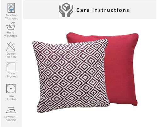 Image of Reversible 20x20 Maroon Cotton Argyle Woven Pack of 1 Fashion Throw Pillow Covers Cases for Couch Sofa Home Decoration | 50 x 50 cm