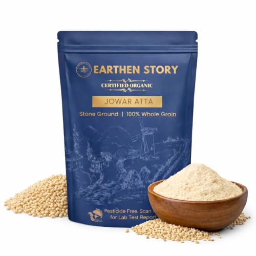 Image of Earthen Story Certified Organic Jowar Flour 800g | Lab Tested for 250+ Pesticides | 100% Whole Grain, Stone Ground, Millet Flour | Protein Rich Gluten Free Atta | Jowar Atta