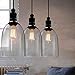 WINSOON Mini Pendant Lights, Single Hanging Ceiling Light Fixture Clear Glass for Kitchen Island, Adjustable UL Listed 59 Inch Cord, E26/E27 Base(40W max.), Vintage Oval Shape, Black,3 Pac