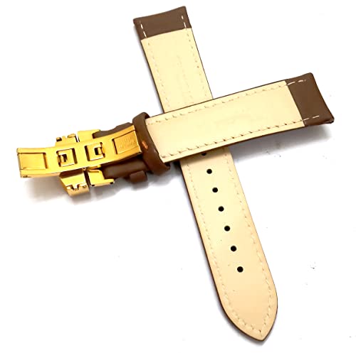 Image of 18mm 19mm 20mm 21mm 22mm 23mm 24mm Genuine Leather Butterfly Deployment Clasp Buckle Watch Band Strap Black Dark Brown TAN Blue Rose Black Gold White