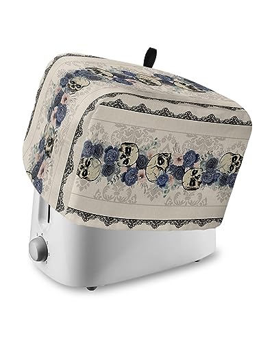 Go-thic Halloween 4 Slice Toaster Cover Small Appliance Cover Toaster Dustproof Fingerprint Protectors Machine Washable, Horror Skull Romantic European Floral
