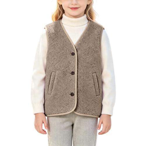 Kids Girls Fleece Teddy Vest Lightweight Waistcoat Fuzzy Jacket With Pocket - image 2