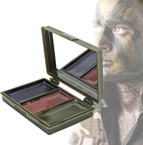Pemarlis 3 pièces de Camouflage Kit de Peinture Visage,avec Miroir et crème,Kit de Peinture Faciale de Couleurs d’armée et Camouflage,Camouflage...