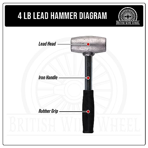 British Wire Wheel 4lb Lead Hammer for Knock Off Wheels - Lead Alloy Non-Marring Automotive Dead Blow Hammer | Perfect Tool for Knock-Off Spinner Caps for Lowriders and Classic Cars with Wire Wheels