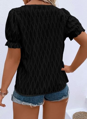 Eytino Women Plus Size Summer Tops Cute Puff Sleeve V Neck Casual Loose Blouse T Shirts(1X-5X)2