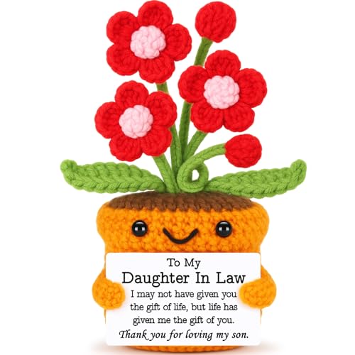 Agantree art Daughter in Law Gifts from Mother in Law Birthday Gifts, Birthday Wedding Engagement for Daughter in Law, Christmas Handmade Crochet Flower I Love You Home Desk Decor