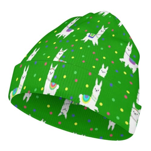 Cute Alpaca and Colorful Dots Kids Beanie Hat for for Girls Boys Children Cap Winter Knitted Chemo Cancer Headwear Accessories Gifts Decoration