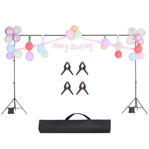 Happybuy Backdrop Stand, 6.5 x 10 ft Adjustable Photo Backdrop Stand Kit, Portable Background Stand with 5 Crossbars, Heavy Duty Projector Screen Stand for Wedding, Photo & Video Studio