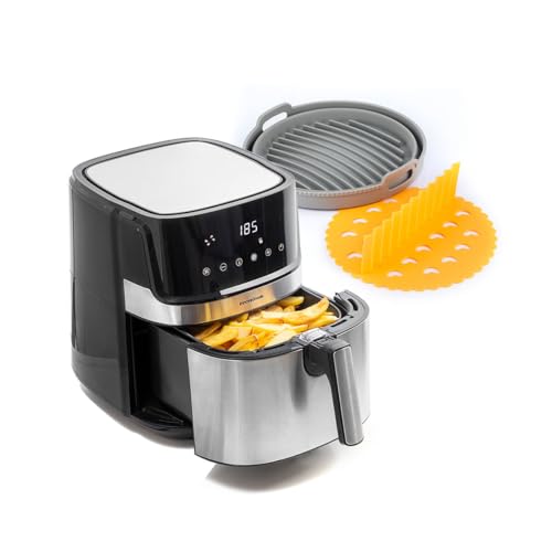 InnovaGoods® Freidora sin Aceite 5,5L con molde silicona freidora de aire Ø20,5 cm, air fryer 1700W, pantalla táctil cesta antiadherente temporizador y flujo de aire 360° ideal para 3-5 personas