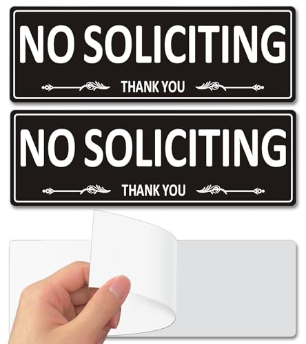 2 pack premium metal self-adhesive no soliciting sign for front door 75 x 25 inches aluminum no solicitation signs for house business home office window no fade rust free