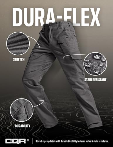 Image of CQR Men's Flex Ripstop Tactical Pants, Water Resistant Stretch Cargo Pants, Lightweight EDC Hiking Work Pants