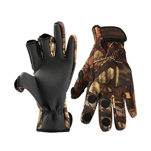 POPETPOP Men's Bike Riding Gloves Cycling Fishing Winter Neoprene Non-Slip 3-Finger Windproof Thermal Mesh Fabric Size XL