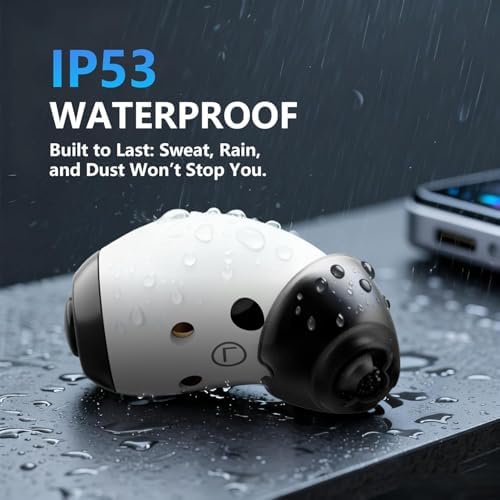 Close-up image of a Ceretone hearing aid with water droplets on its surface, indicating IP53 waterproof rating.