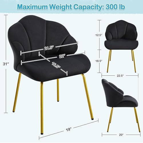 Image of Yaheetech Vanity Chair, Velvet Accent Chair with Shell-Shaped Backrest, Modern Armchair with Gold Metal Legs for Dressing Room /Bedroom /Living Room, Black