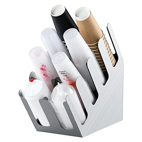 CHUANGRUN Dispensador De Vasos De Papel Desechables, Organizador De Tazas Y Tapas De Café De Acero Inoxidable, Barra Extractora De Vasos, 4 U 8 Compartimentos, para Cocina, Restaurante, Bar