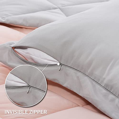 Downluxe Queen Comforter Set - Pink And Grey Queen Comforter, Soft Bedding Comforter Sets For All Seasons, Queen Bed Comforter Set - 3 Pieces - 1 Comforter (88"X92") And 2 Pillow Shams(20"X26") #TOP5